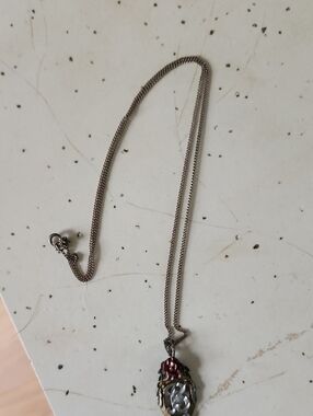 Silver Tone "B" Pendant Necklace with Red Accent